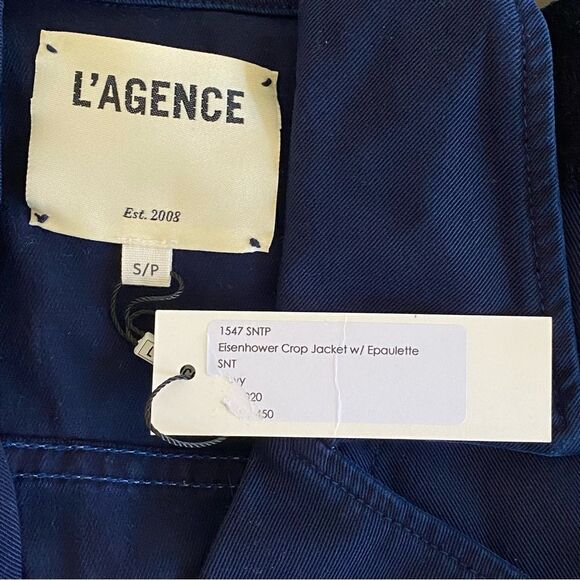 L’AGENCE Eisenhower Navy Military Crop Jacket Epaulettes Sz S NWT - Picture 10 of 12